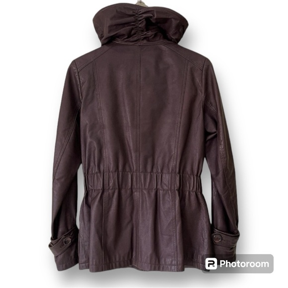 NWOT Danier Brown Leather Jacket Moto 80s Y2K High Collar Cinched Waist - Picture 3 of 17